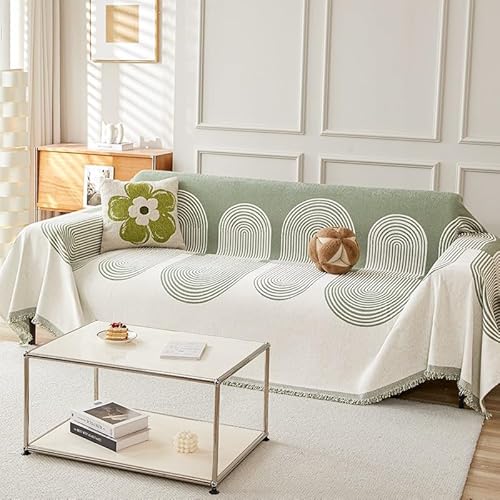 Double Sided Reversible Chenille Sofa Cover Blanket, Couch Cover for Loveseat/3 Cushion/L Shaped/Chaise Lounge Couch (Green, 180 * 230cm)