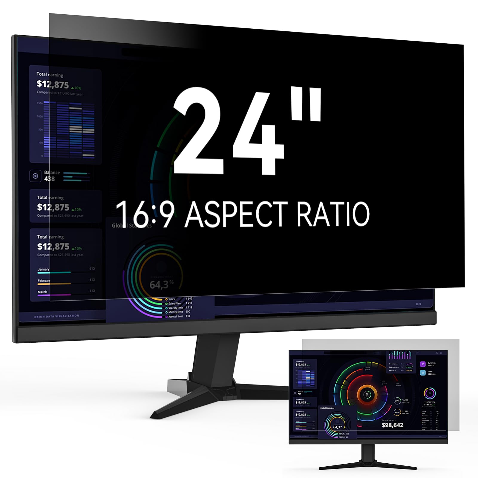Photo 1 of [2024 New] Fully Removable 24 Inch Privacy Screen Filter for 16:9 Widescreen Computer Monitor,Desktop PC,Eye Protection Anti Glare Blue Light Filter Privacy Shield,Anti Spy Screen Protector Film 24 In