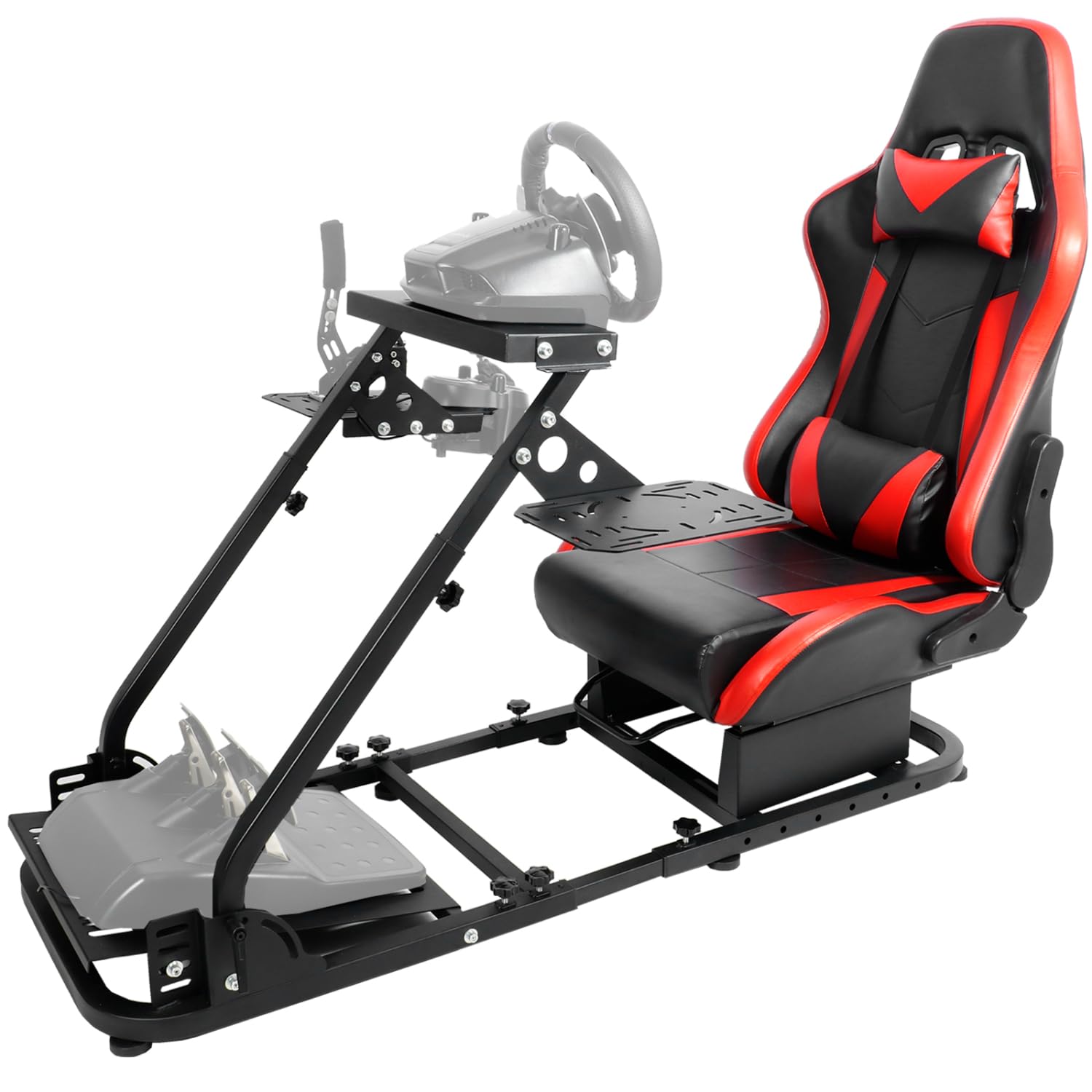 Anman Racing Simulator Cockpit with Red Race Seat Fit for Logitech G923,Thrustmaster T80 T150,HOTAS Warthog G Saitek Sim Game Stand Include Dual Shift Rod Fittings(Without Wheel Shifter and Pedal)