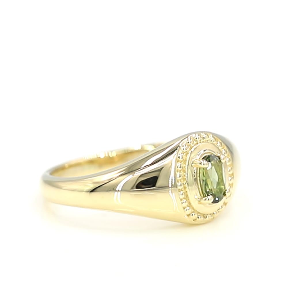 Cavill Grüner Tansanit Ring 0,17 ct in 375er Gelbgold, Ovalschliff-Edelstein aus Tansania, Goldring mit natürlichem grünem Edelstein, Perlenfassung, klassisch-schlicht, Gelb