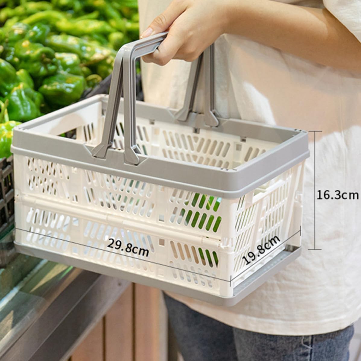 Plastic Folding Shopping Picnic Basket for Home Storage and Outdoors | Foldable Design, Lightweight Carry Handle, Odorless Plastic, Indoors and Outdoors Use