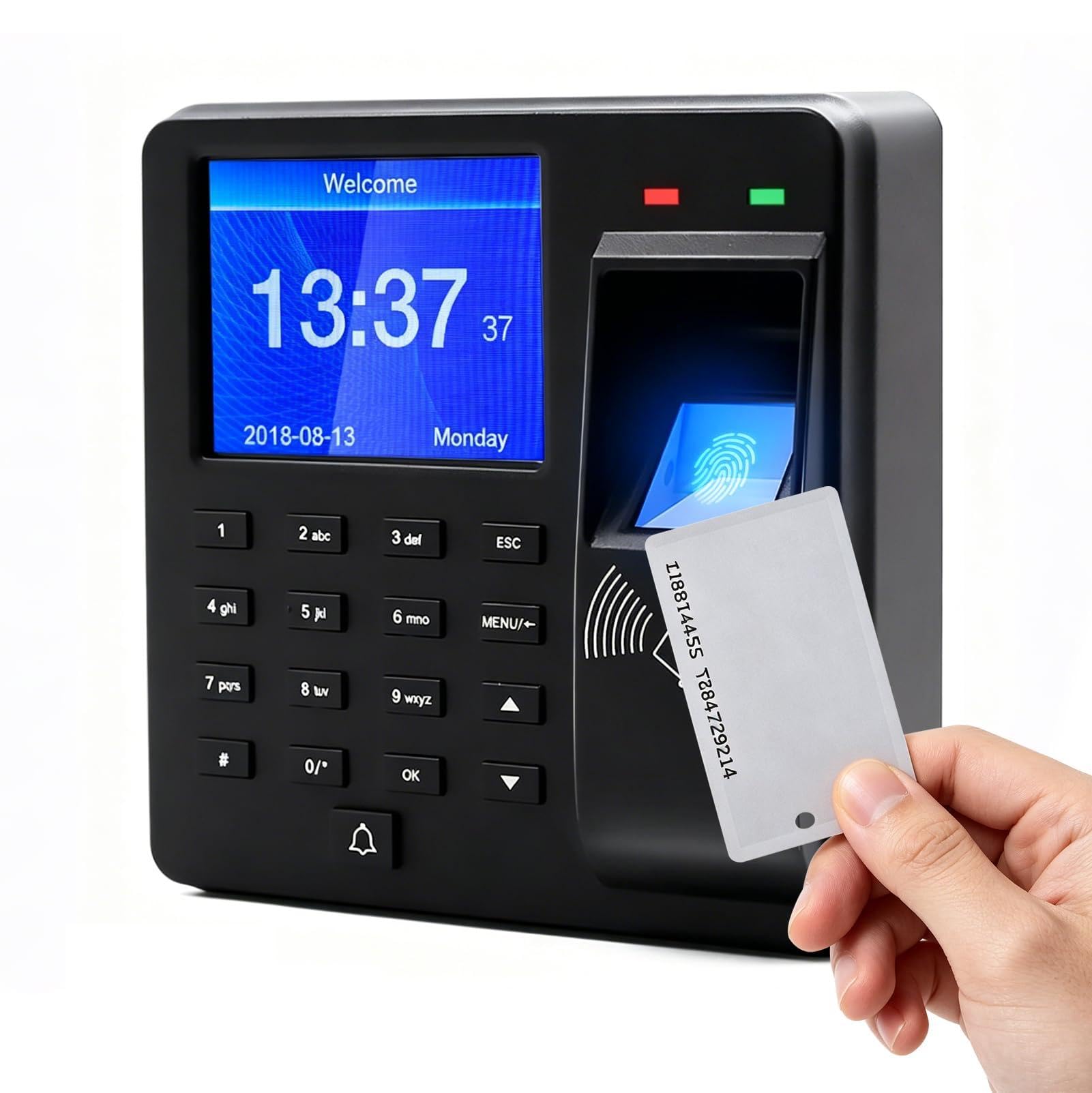 Rilevamento del tempo per piccole imprese, timbri con impronte digitali, password e ID (schede 15ID incluse), registrazione dell'orario di lavoro con esportazione USB, nessun costo mensile