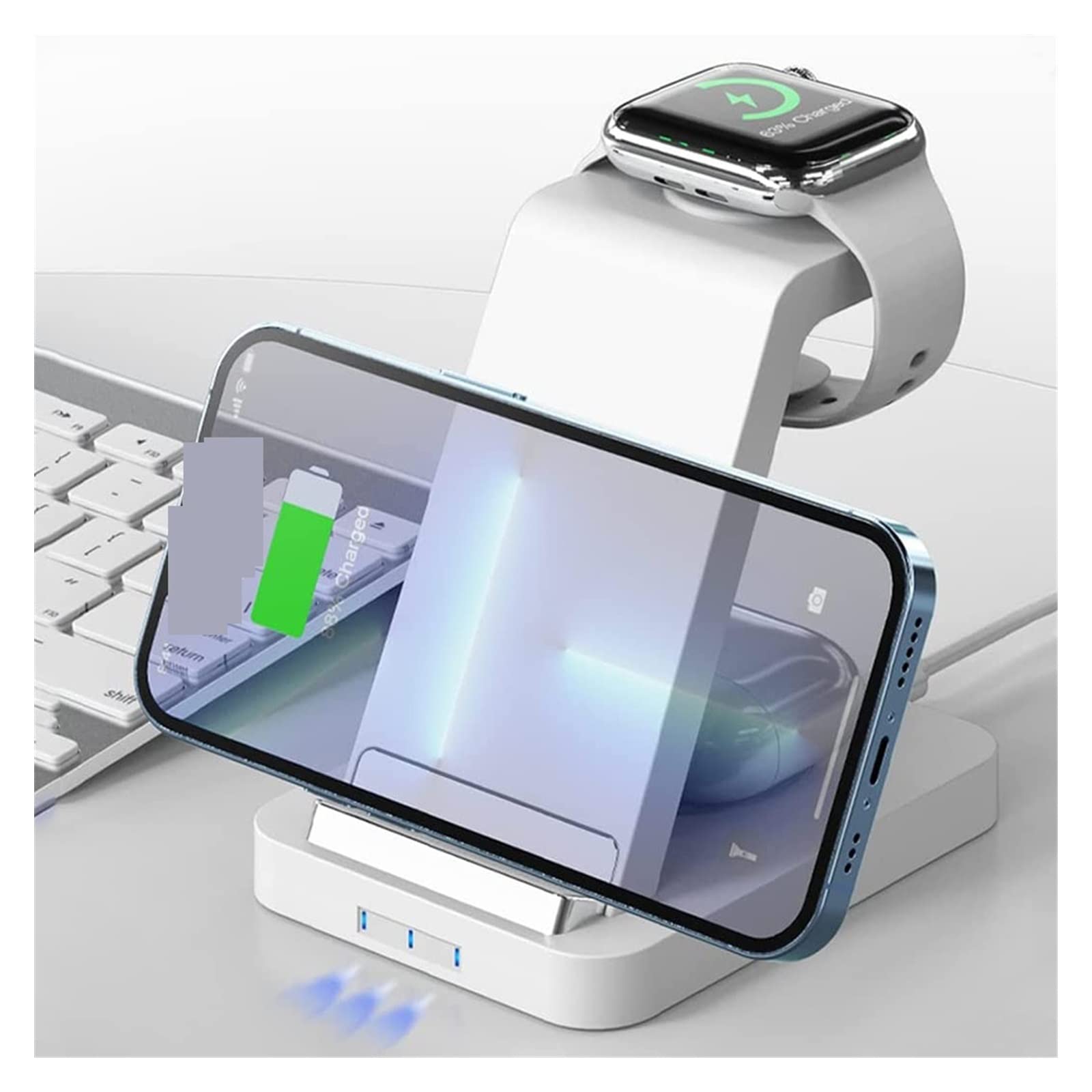 Chargeur Induction, Station de Charge sans Fil 3 en 1 for téléphone Chargeur sans Fil Rapide 15W for Montre écouteur, Station de Charge sans Fil(Zwart)