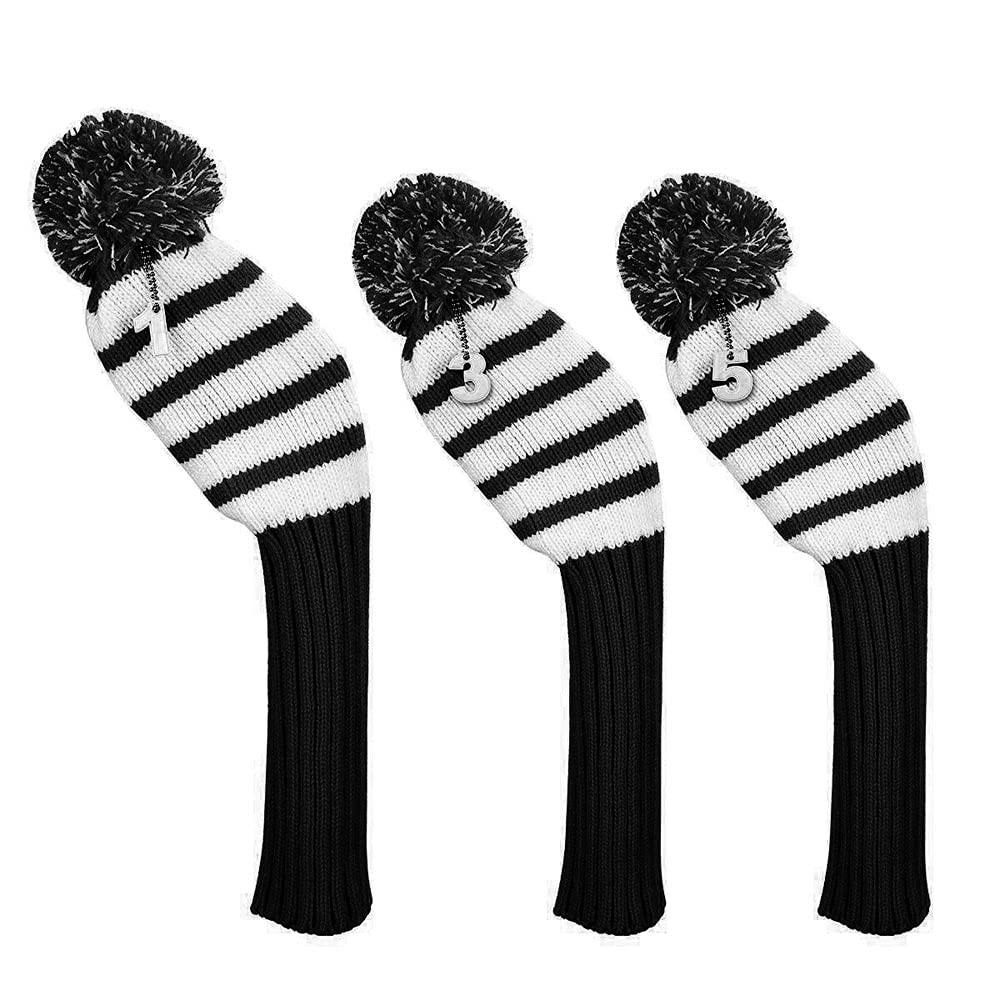 Juego de 3 fundas para cabezas de palos de golf a rayas, 1 3 5 Driver Fairway 460 cc (negro)