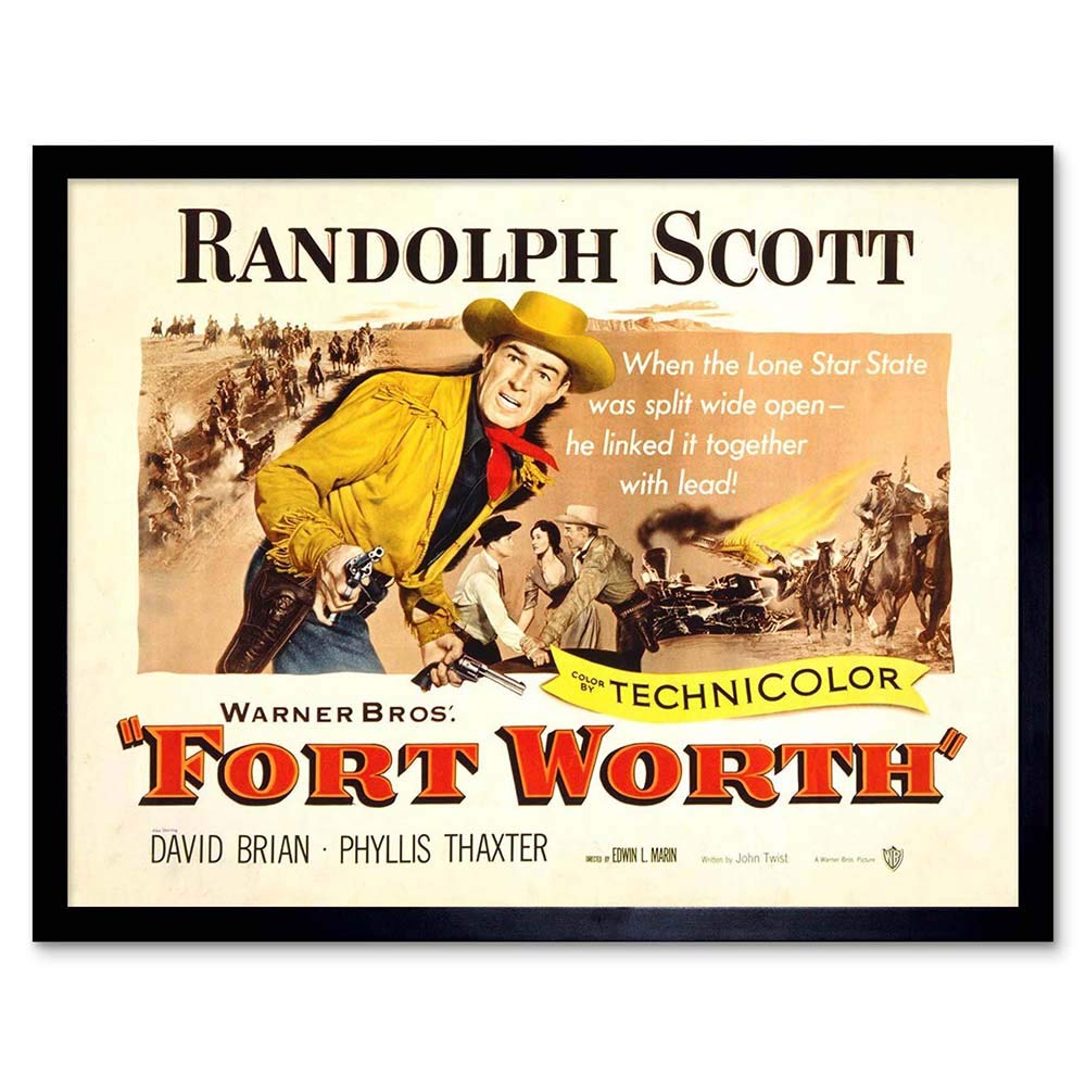 Wee Blue Coo Advert Movie Film Fort Worth Randolph Scott Cowboy Western Texas Art Print Framed Poster Wall Decor 12X16 Inch