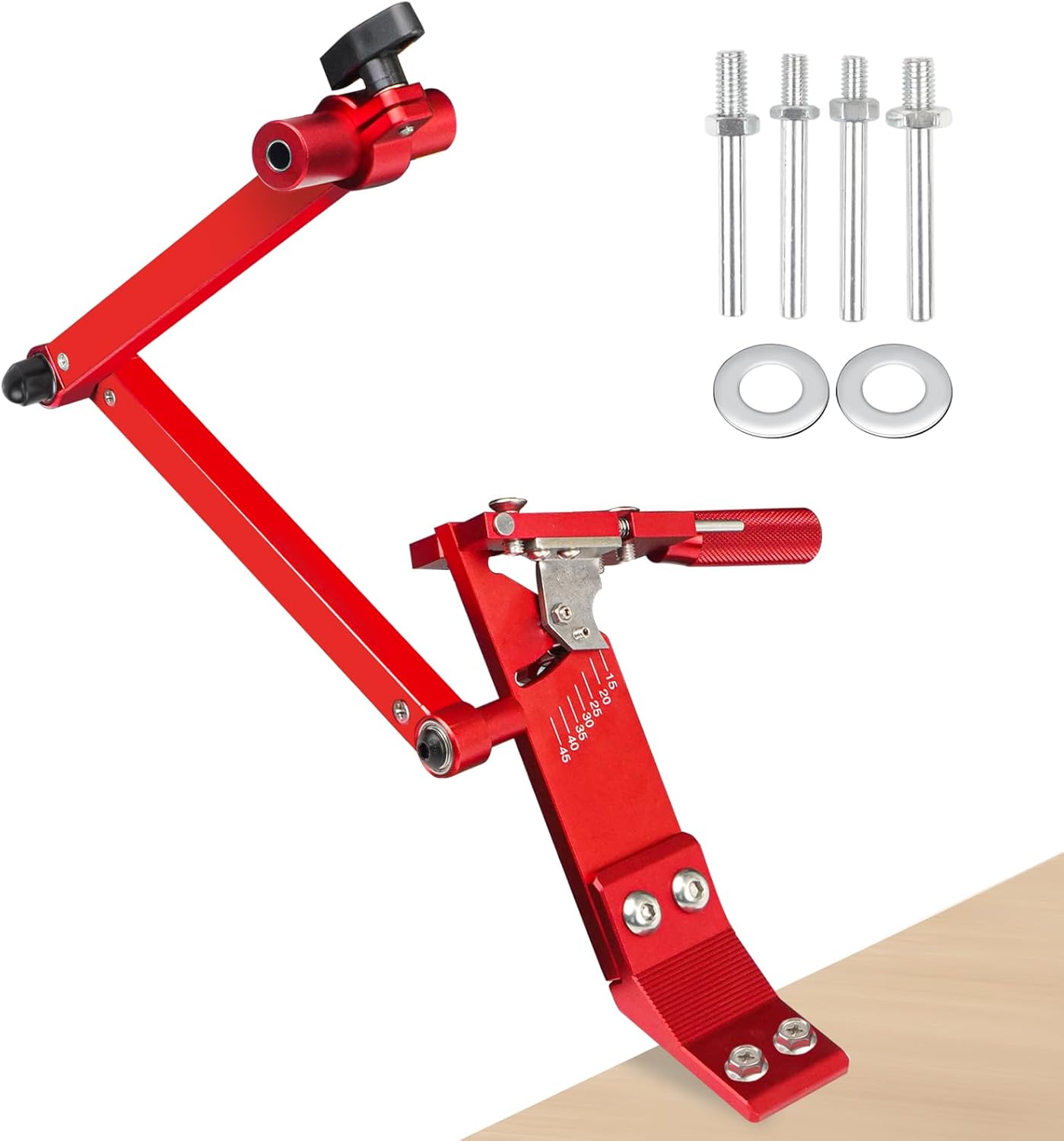 Updated Adjustable 15°- 45°Lawn Mower Blade Sharpener with Ball Bearing Manufacture Handle for Right & Left Hand Blades - Sharpening Balancer Bracket Tool Kit for Lawnmower Blades Red