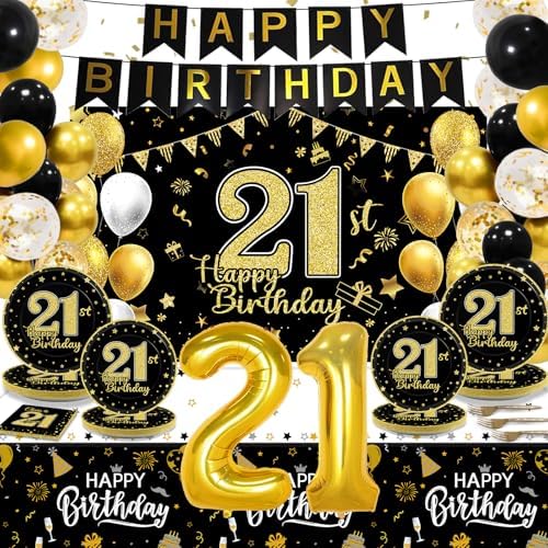 143 Pcs 21st Birthday Party Supplies Set for 24 Guests 21st Birth...