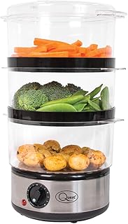 Quest 35220 3 Tier Food Steamer / 7.2 Litre / Compact Design / 3 Separate Compartments & Rice Bowl / Healthy Cooking Of Vegetables, Meats & Fish / 60 Minute Timer Function / 400W