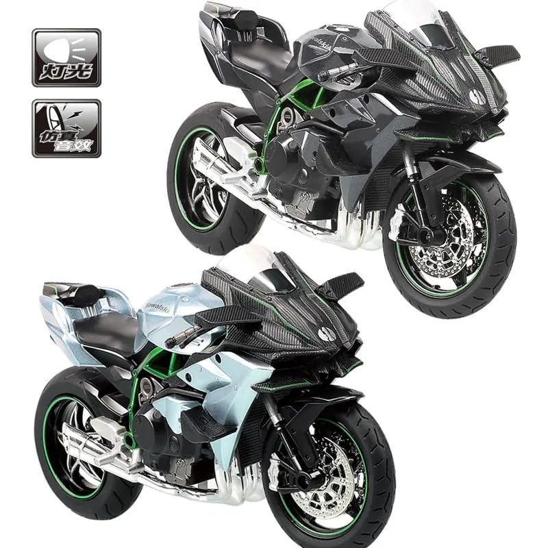 Image of Police Motorcycle Toy - Pull Back Motorcycle Toys, Tiny Gift with Music Lighting, Latte Motorcycles Toy for Kids Boys Age 3-8 Year Old [Multicolor] (1:9 Scale Kawasaki Ninja H2R-Big-Silver)