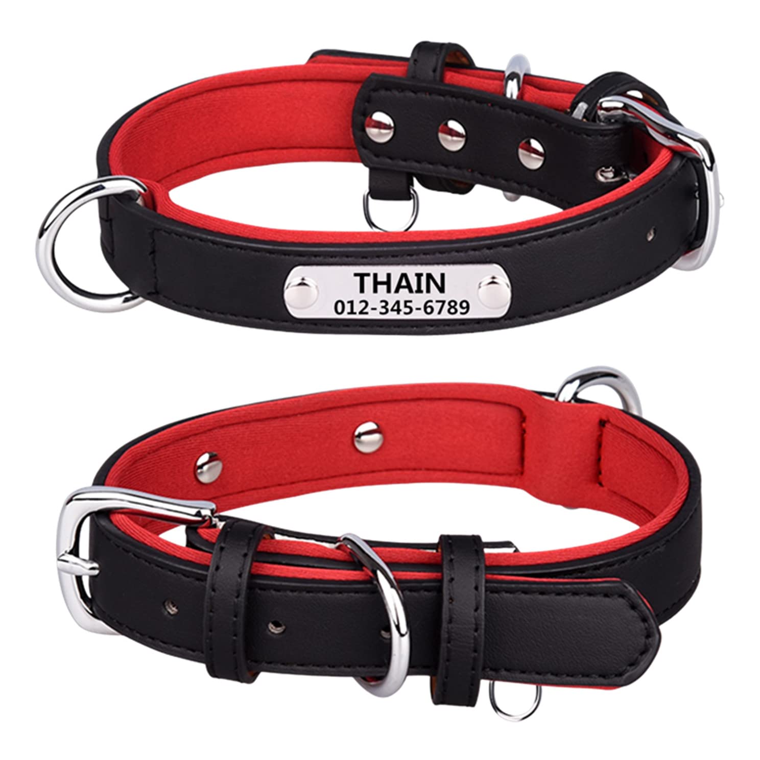 Amazon | THAIN 首輪 名入れ 革製 犬 首輪 迷子札 レザー彫刻