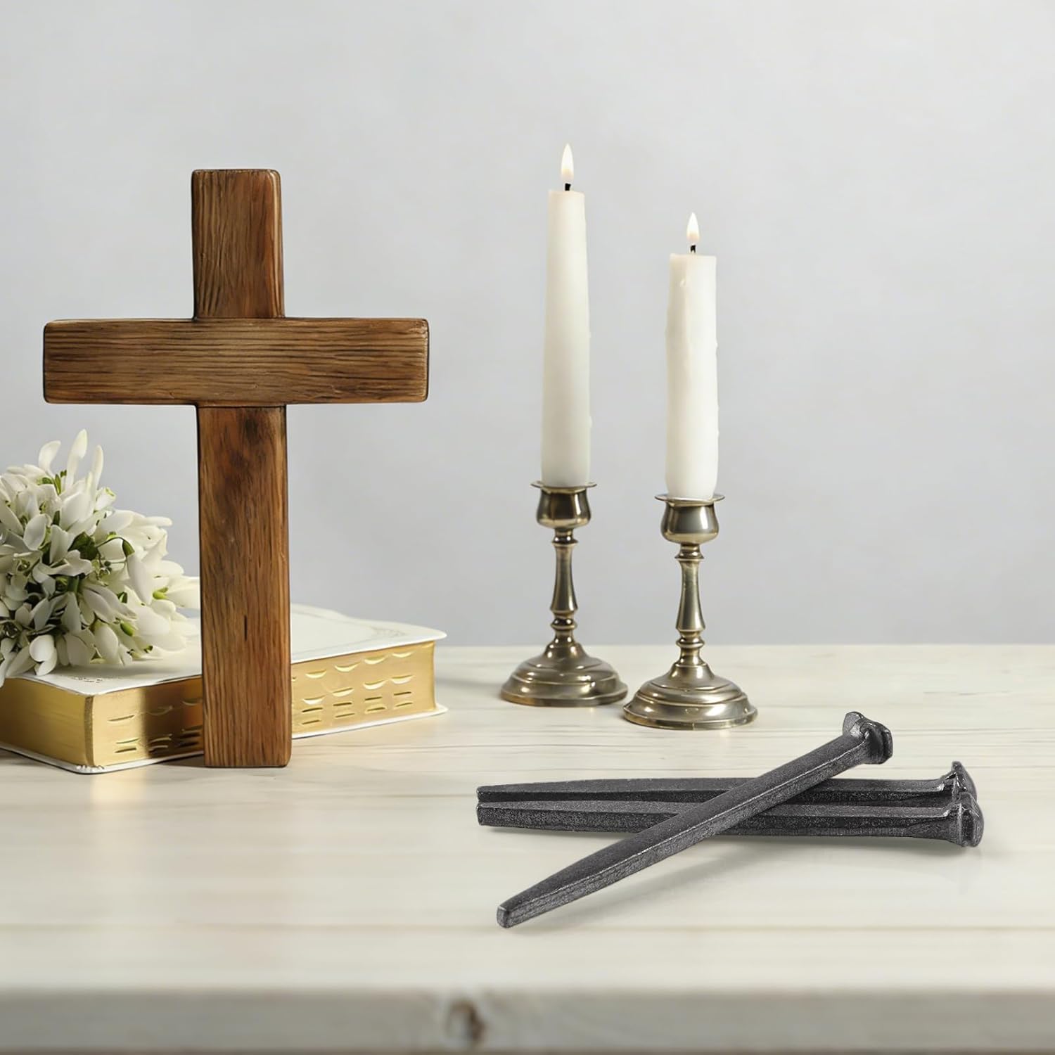 MOLIGOU 3 Pcs Crucifixion Nails, 6" Crucifix Nails for Crafts, Hand Forged Nail for Easter Decor