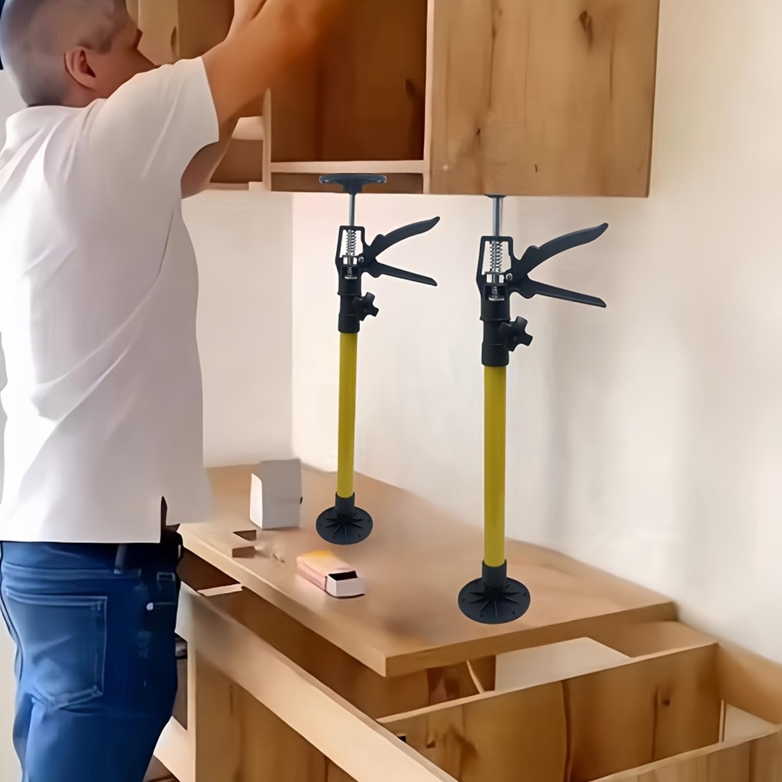 2 Stück Teleskopstütze Zargenspanner, 50-115cm verstellbar, 30kg Tragkraft, Einhandstütze Türspanner, Montagestütze für Schränke, Obermöbel, DIY Heimwerker