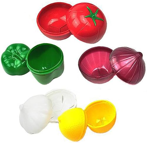 Miniatura 6 de Juego de 6 recipientes con forma de frutas y verduras para guardar alimentos frescos, aguacate, limón, tomates, pimienta, cebolla, ajo,