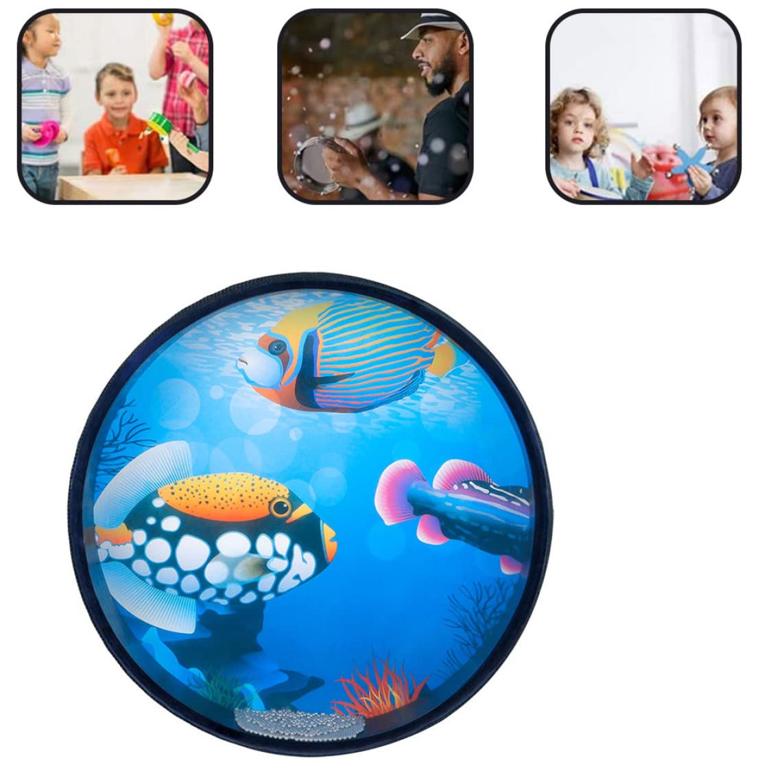 Tambour De Perles Océan Vague Tambour à Main Tambour De Perles Vague Jouet De Percussion Pour Enfants Tambour De Mer Tambour De Battement à La Main Tambour De Perles Océan Vague Jouet De Percussion Av