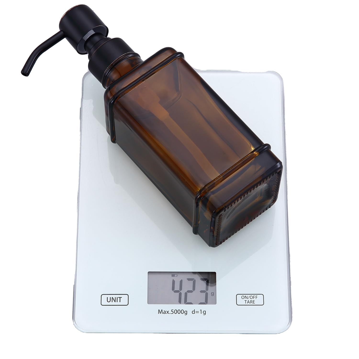 Dispenser di sapone per le mani, confezione da 2, con bottiglia di vetro ambrato spesso dal design antico, 325 ml, in acciaio inossidabile antiruggine 304, pompa in bronzo lucidato a olio, 6