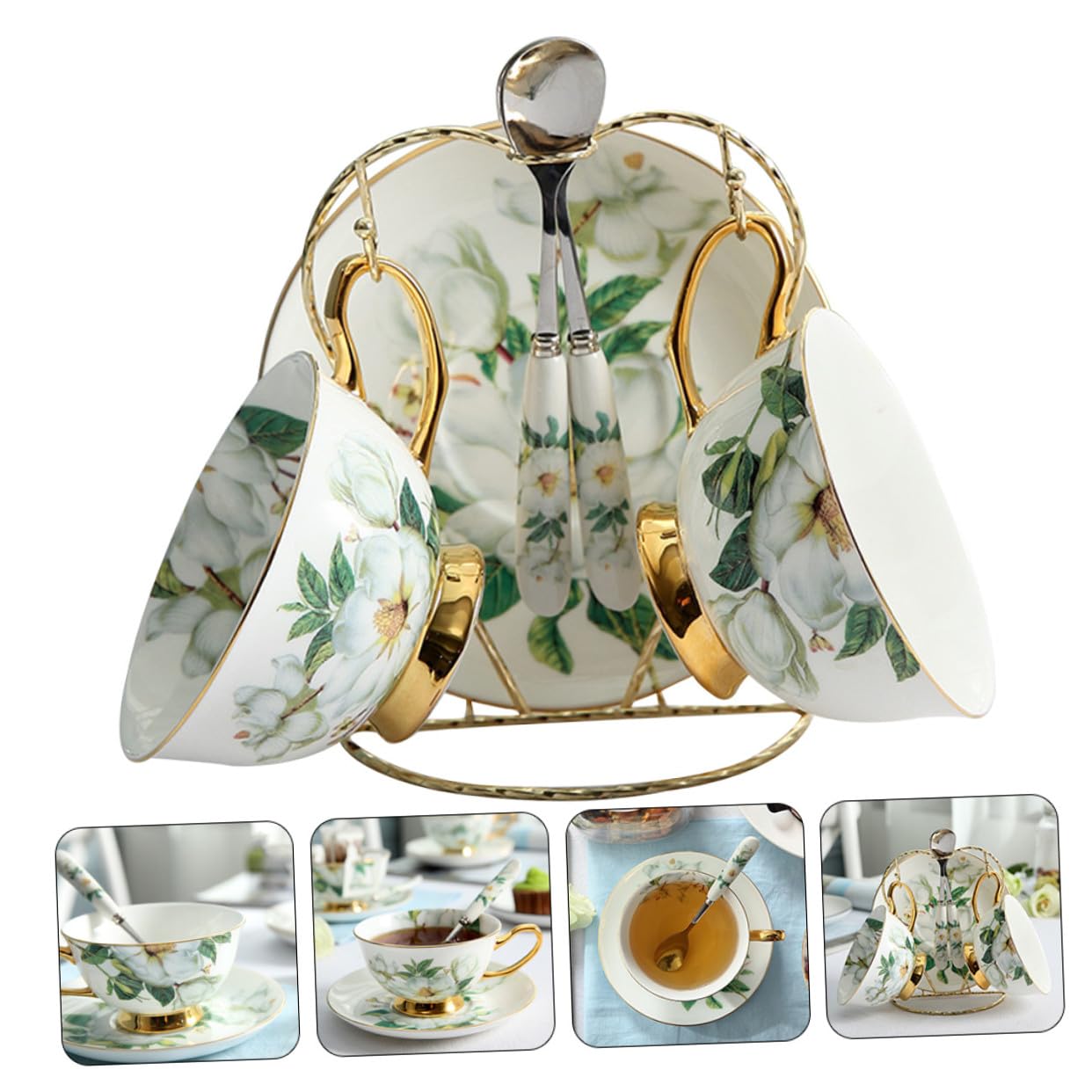 Set da 1 Tazza e Piattino in Ceramica Decoro Dorato, Facile da Pulire e Resistente per Tè e Caffè, per Pomeriggi Rilassanti e Colazioni Eleganti