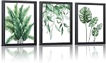 CHDITB Framed Abstract Flower Art Print, Nordic Style Black&White Wall Decor, Rose Leaf Art Wall Painting Set of 3(8" x 10") Plant Canvas Minimalist Poster for Living Room Bedroom Decoration