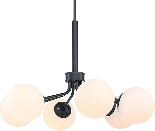 Miniatura 5 de XiNBEi Lighting Candelabro Sputnik de globo de cristal moderno negro colgante lámpara de techo 6 lámparas para comedor, sala de estar, cocina