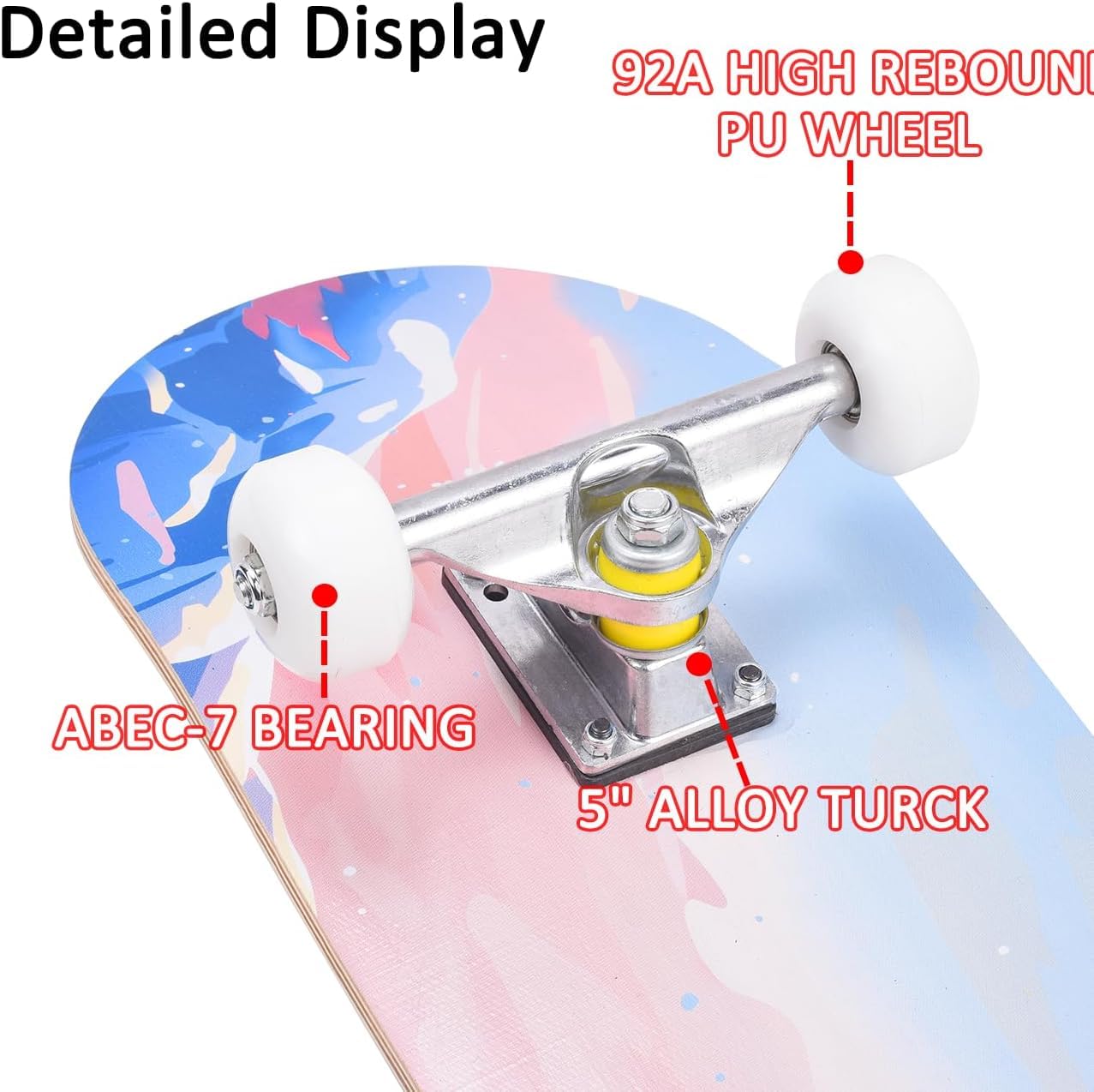 ERNAN Skateboard,80 * 20cm pour Adulte/Enfant Fille/Garçon Débutant.Plateau 7 Plis érable Alpin,Roulement ABEC-7,T-Tool Inclus