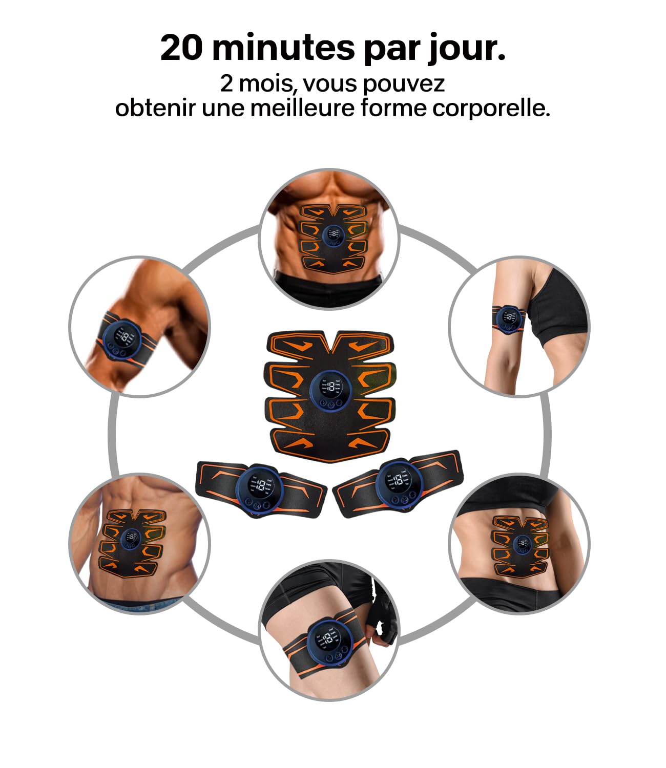 PZCC Électrostimulateur Musculaire, Ceinture Abdominale 8 Modes 19 Intensités, Rechargeable USB LCD, Stimulateur pour Abdos/Bras/Jambes/Fesses