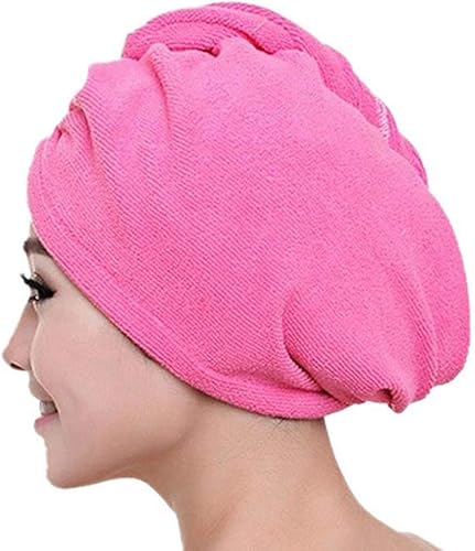Toalla mágica de microfibra de secado rápido para el cabello, absorción de agua, secado rápido, turbante, sombrero para mujer, color rosa intenso