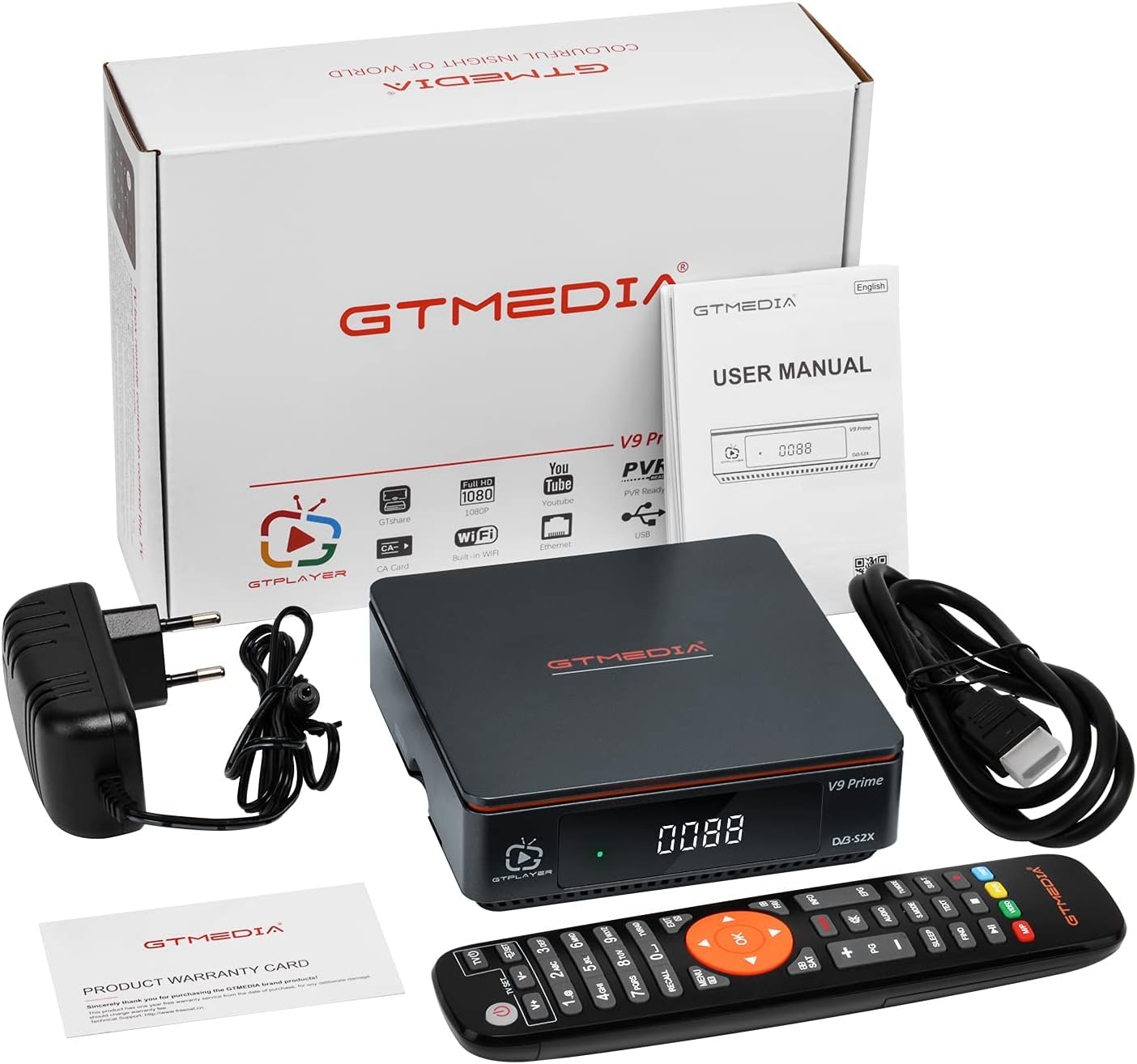 V9 Prime numérique Satellite récepteur H.265 FTA Jouer Gratuitement dv b-S/S2/S2X 10 Bits HEVC intégré Carte de Support WiFi 2.4G, Biss défilement Automatique.
