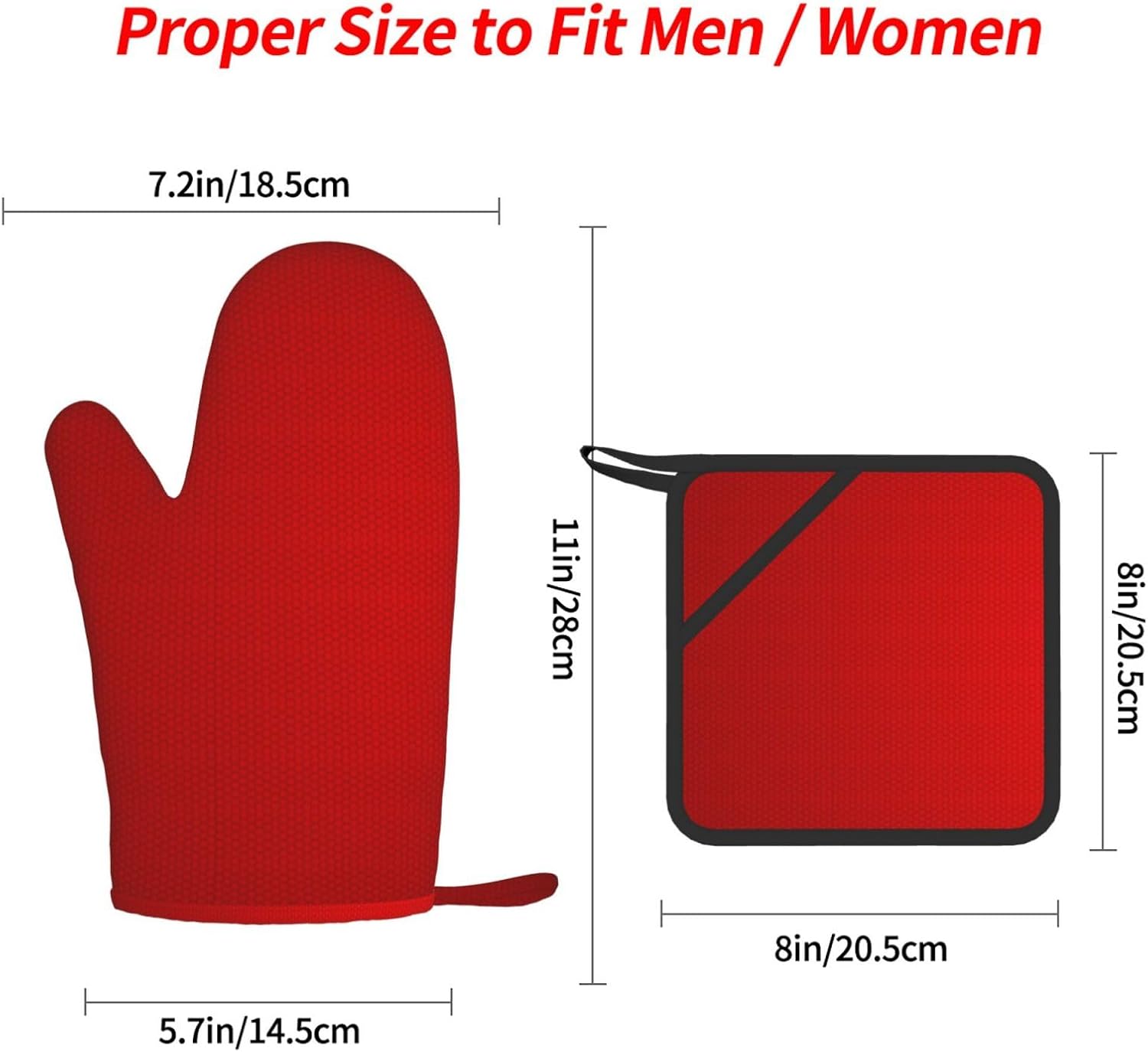 red Stripe Oven Mitts and Pot Holders Set of 4 Heat Resistant Kitchen Gloves with Silicone Palm Hot Pads for Baking Cooking Grilling BBQ