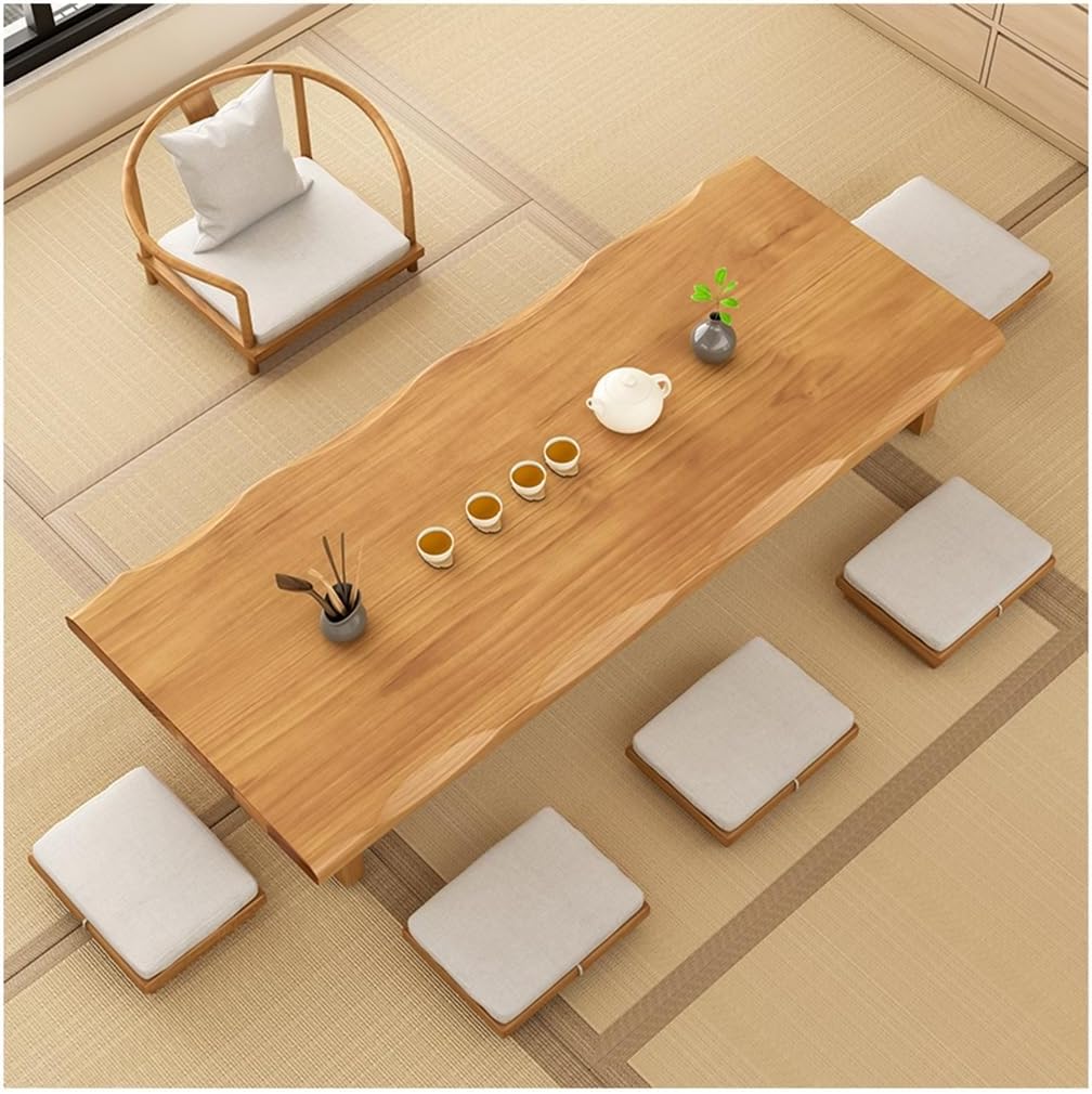 140cm Japanese Floor Table -Vintage Solid Wooden Tatami Table, Low Rectangular Tea Table for Floor Seating, Meditation Altar Table,Accent Furniture for Living Room