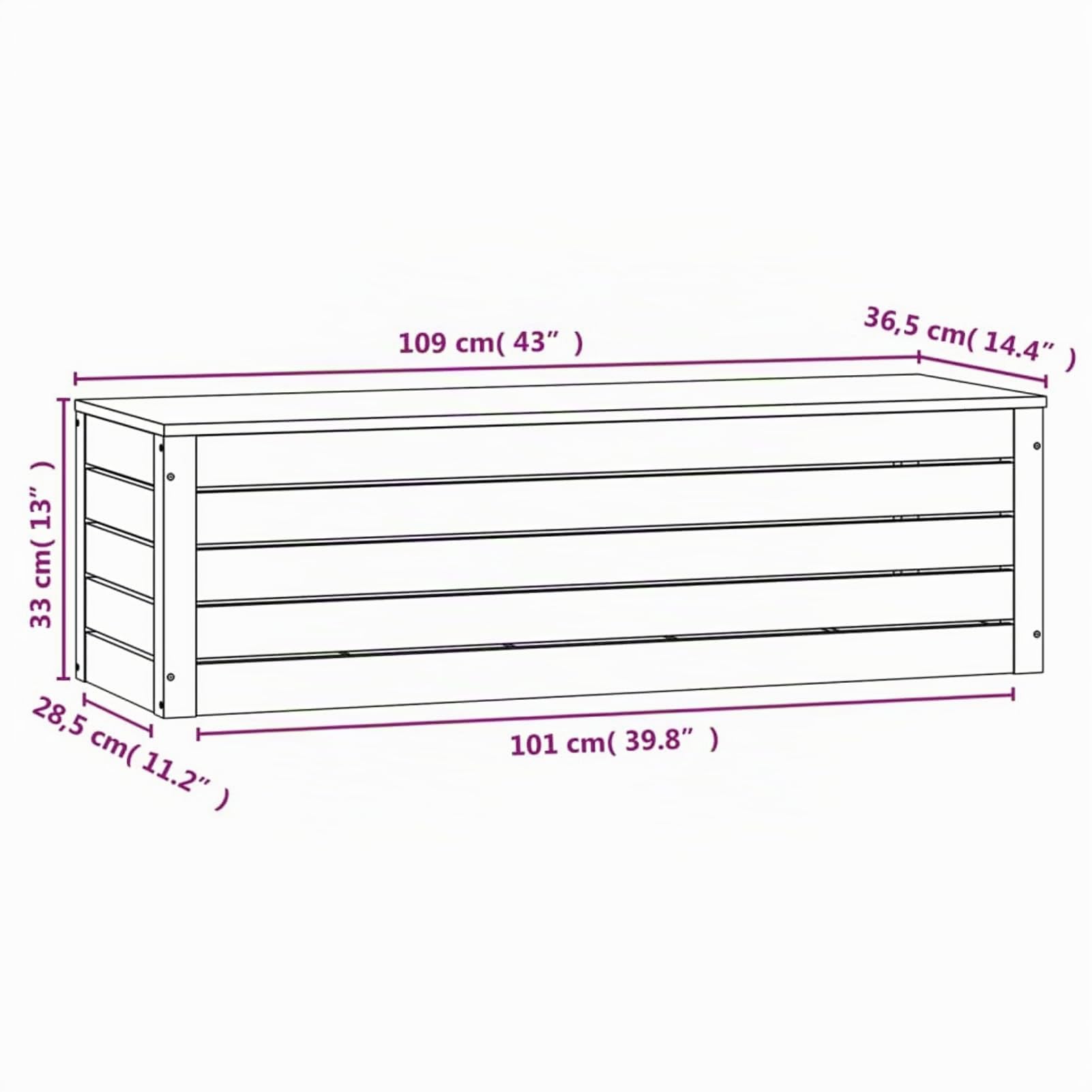 Tidyard Caja de Almacenaje, Baúl Exterior Grande, Arcón Jardín, Resina para Cojines, Muebles de Patio, Artículos de Jardinería, Pino Blanco 109x36,5x33 cm