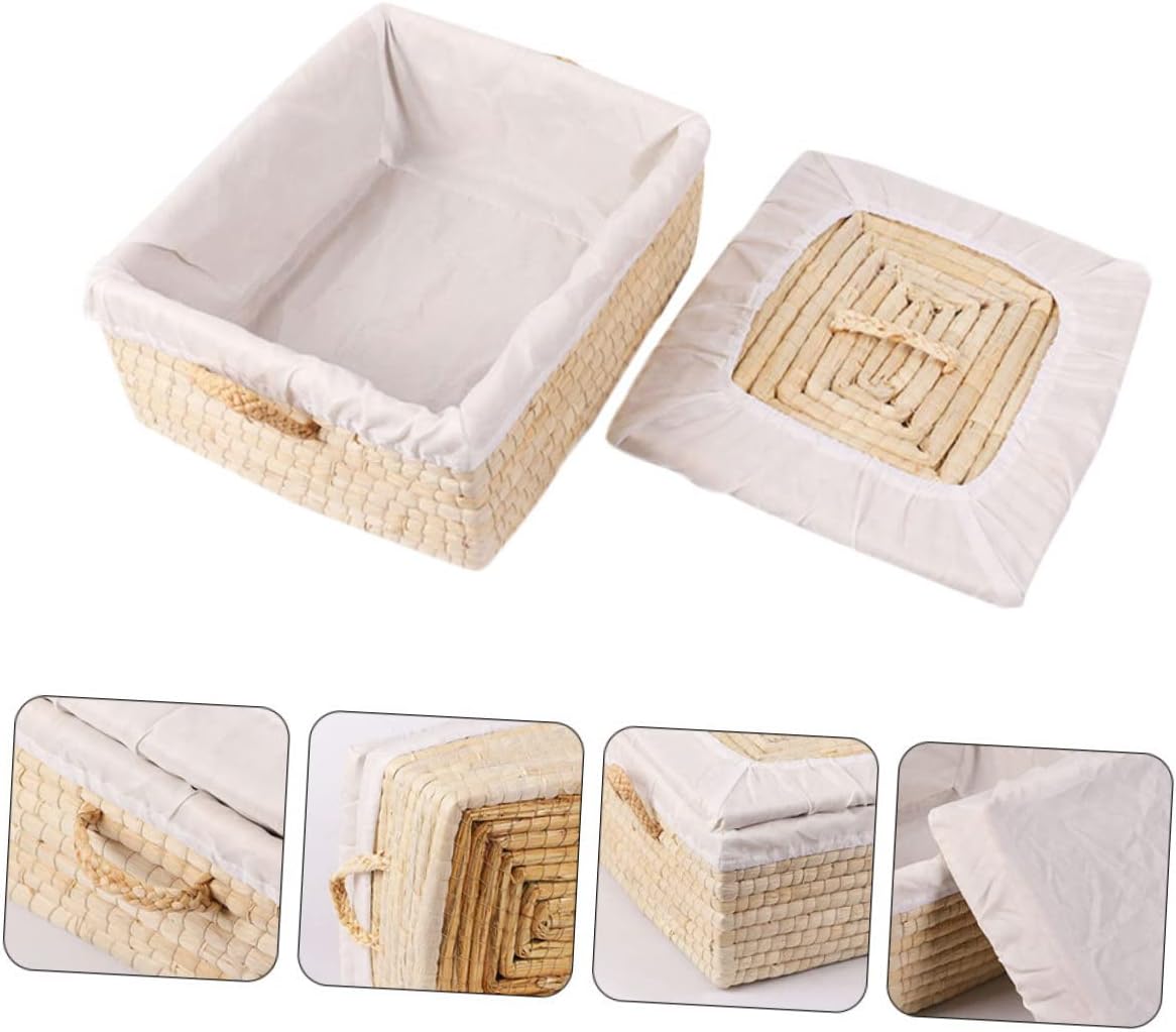 Mikinona 1pc Straw Bread Basket for Daily Use Kitchen Countertop Storage Basket Cover for Bread Eggs Fruits