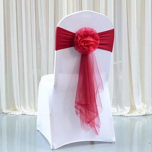 Paquete de 6 bandas elásticas de elastano para silla, cinta de organza floral para boda, fiesta, cumpleaños, baile, fiesta, celebración, decoración