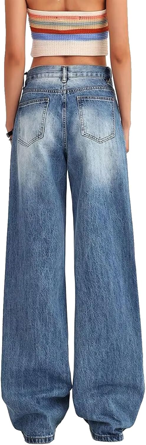 Low Rise Baggy Jeans for Women Y2K Straight Wide Leg Denim Pants Casual Loose Boyfriend Jean Trouser - Image 3