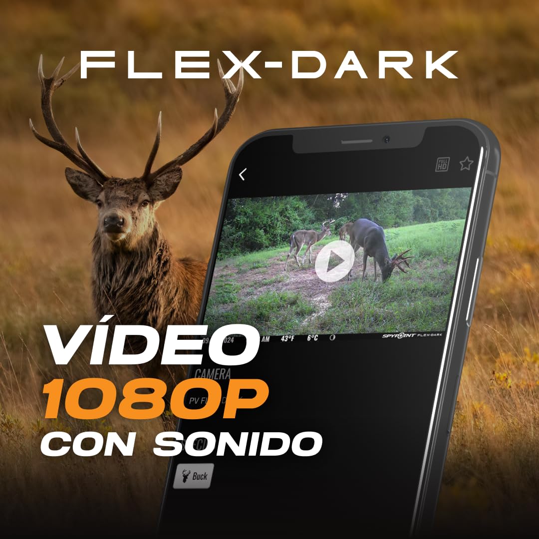 SPYPOINT Flex-Dark Cámara de rastreo Celular 4G, Fotos 40 MP, Video 1080p con Sonido, visión Nocturna sin Brillo, detección Movimiento 30 m, sin WiFi