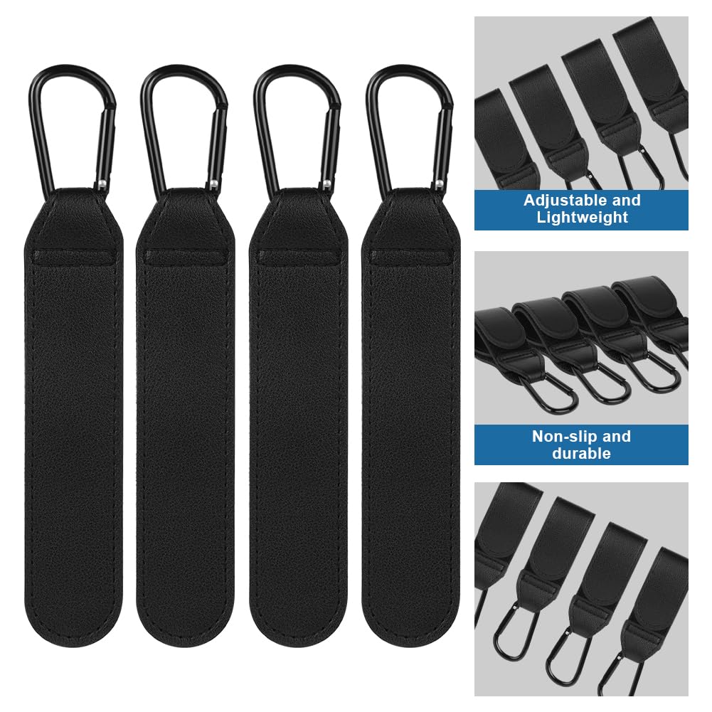 Ganci Passeggino Universali 4 Pezzi Nero Antiscivolo Fino a 5 kg Accessori in Pelle