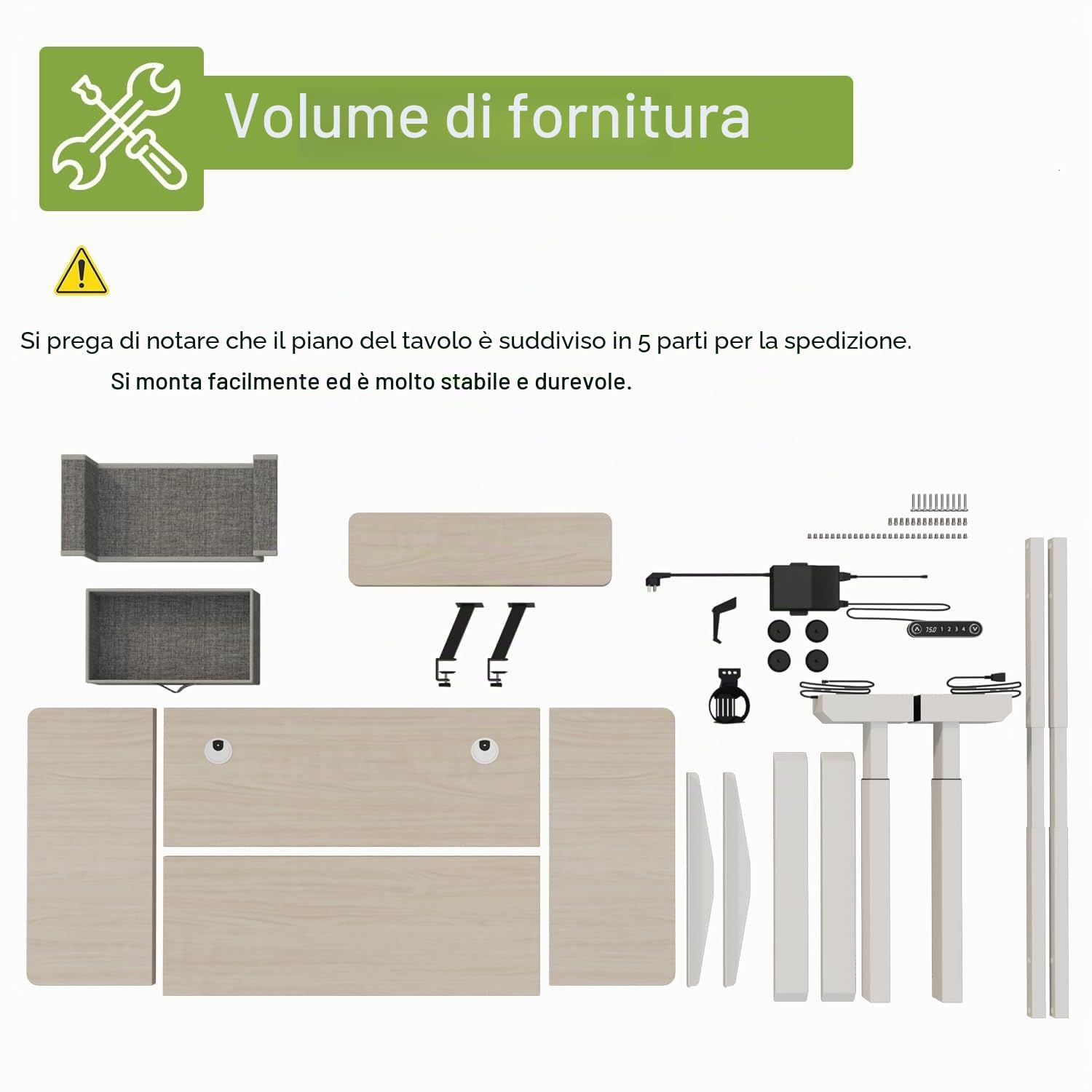 Radlove Scrivania elettrica regolabile in altezza, con 4 controlli in memoria e tecnologia anti-collisione (rovere+ripiano per monitor, 76 x 140 cm)