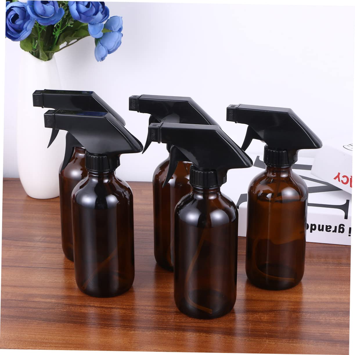 FRCOLOR Bottiglia Spray in Vetro Marrone 250ml, 4 Pezzi, Riutilizzabile | Pp, Contenitori per Liquidi, Uso per Prodotti di Pulizia, Formato Compatto