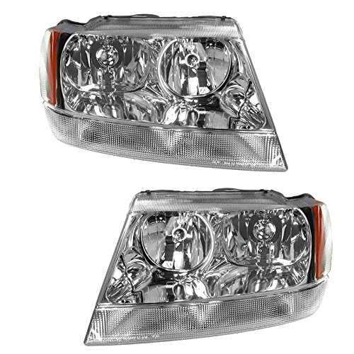 Image of TRQ Headlight Assembly Set CH2502120 CH2503120 Compatible with 1999-2004 Jeep Grand Cherokee