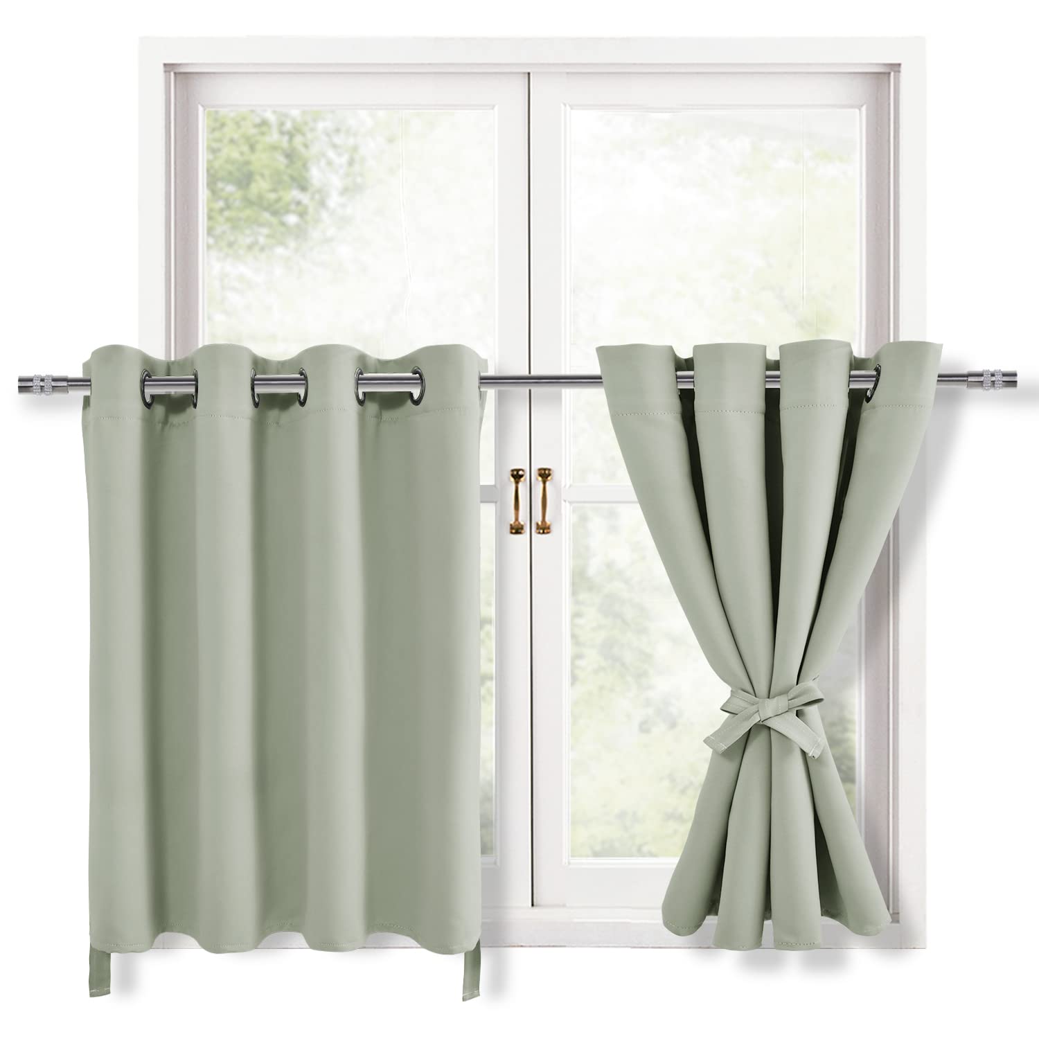 Hiasan RV Blackout Curtains for Bedroom, 52 x 36 Inches Long - Thermal Insulated & Light Blocking Window Curtains for Living Room/Kids Room, 2 Drape Panels Sewn with Tiebacks, Seafoam Green