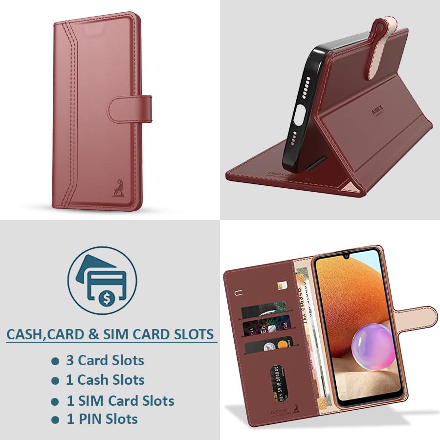 Image of AIBEX Compatible for Vivo Y400 Pro 5G Flip Cover Leather Finish with Magnatic Closure | Inside TPU with Card Pockets | Wallet Stand | Complete Protection Flip Case -Brown