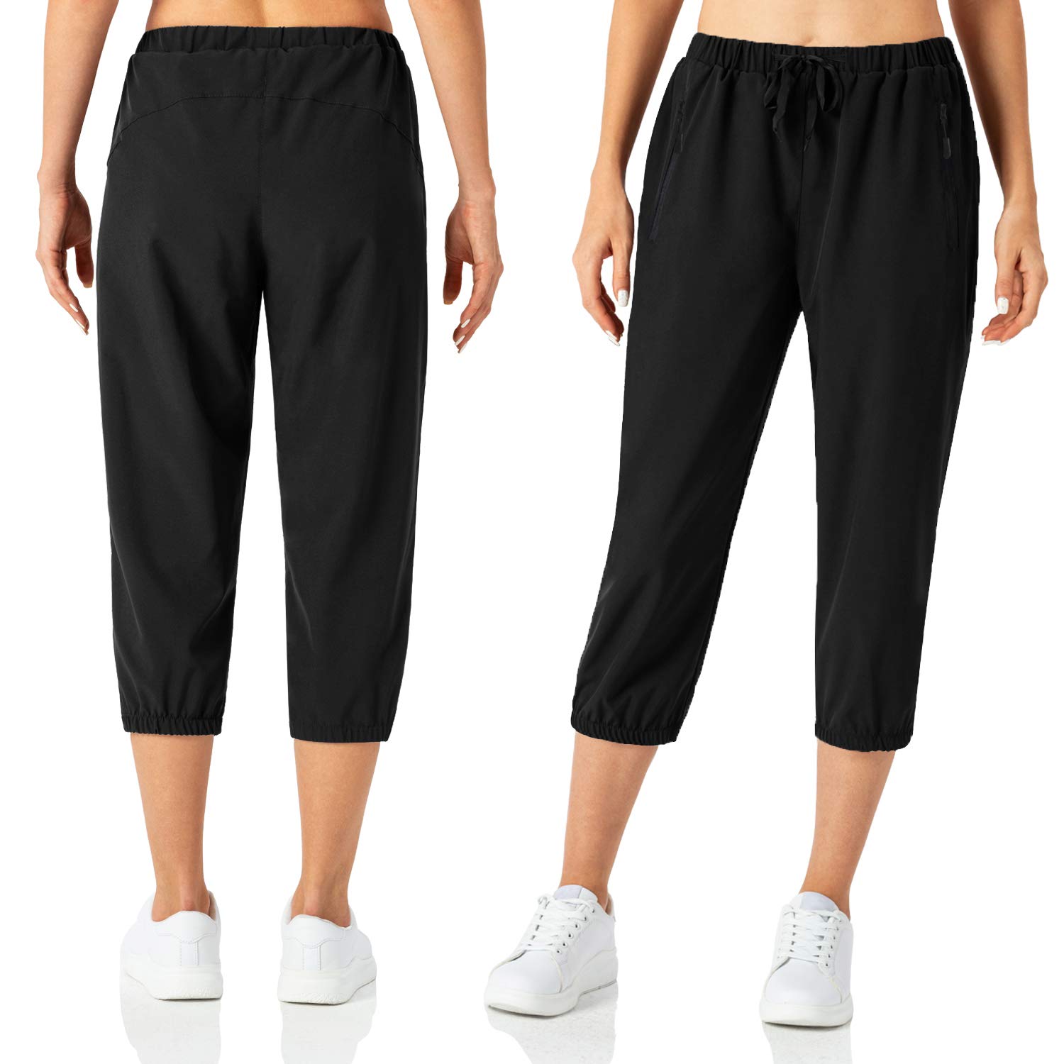 Butrends Pantaloni da Jogging Leggeri da Donna Pantaloni Capri Quick Dry Pantaloni a 3/4 Pantaloni da Allenamento Corti Pantaloni da Trekking Casual con Tasche con Cerniera