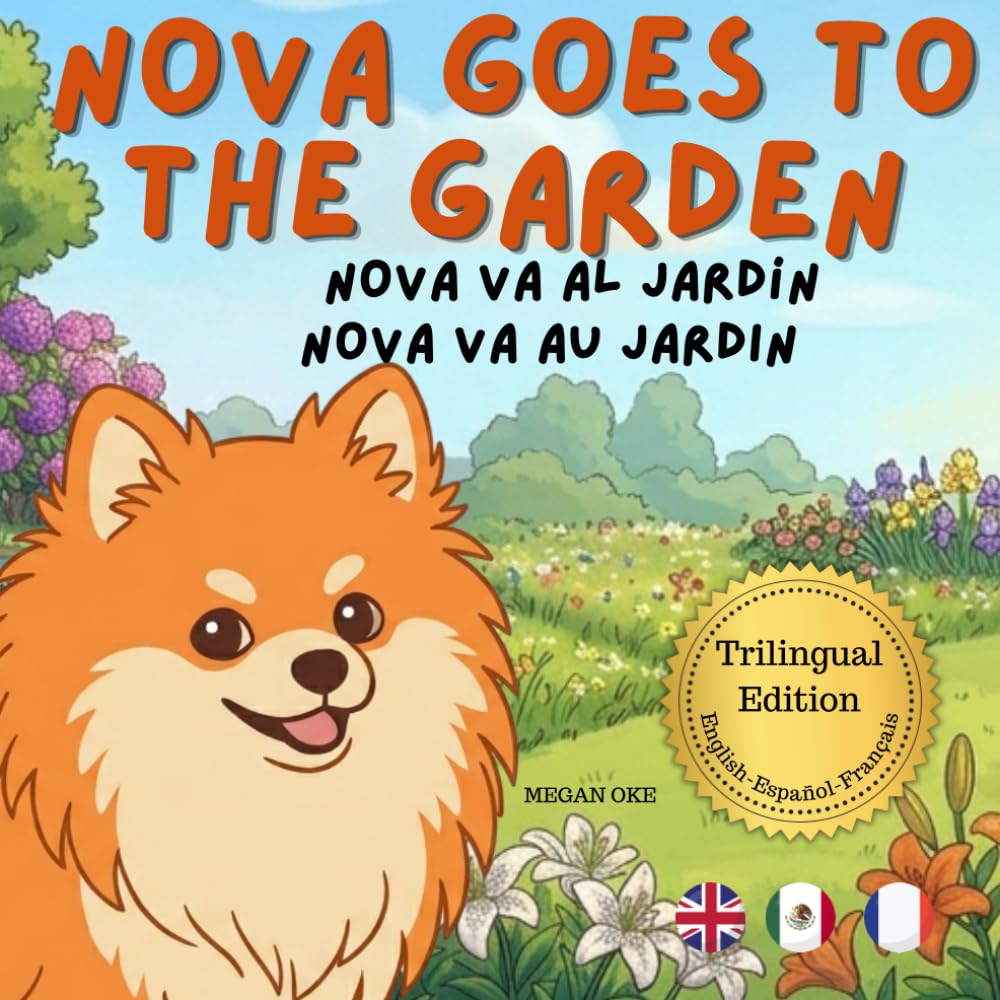 Nova Goes To The Garden: A Trilingual Children's Book in English, Spanish, and French (Nova the Pomeranian Series) (Nova the Pomeranian: Outdoor Adventures (Trilingual: English, Spanish, French))