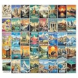 97 Decor Vintage Travel Decor Posters - World Travel Wall Art Prints, Retro Popular Cities Photo Collage Kit, Trendy City Landscape Aesthetic Pictures for Teen Dorm Bedroom (40 Pcs, 4'x6')