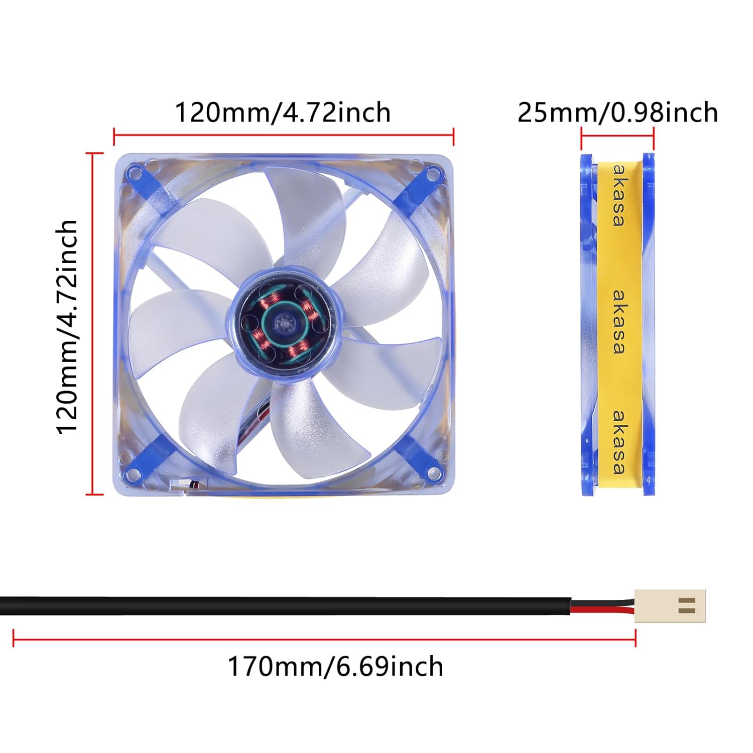2PACK Strong Quiet 12025 LED Blue Fan 120x120x25mm 12cm 120mmDual-ball Bearings Computer Case Fan DC 12V Cooling Fan for Computer case 2Pin 2 Wire - Image 2