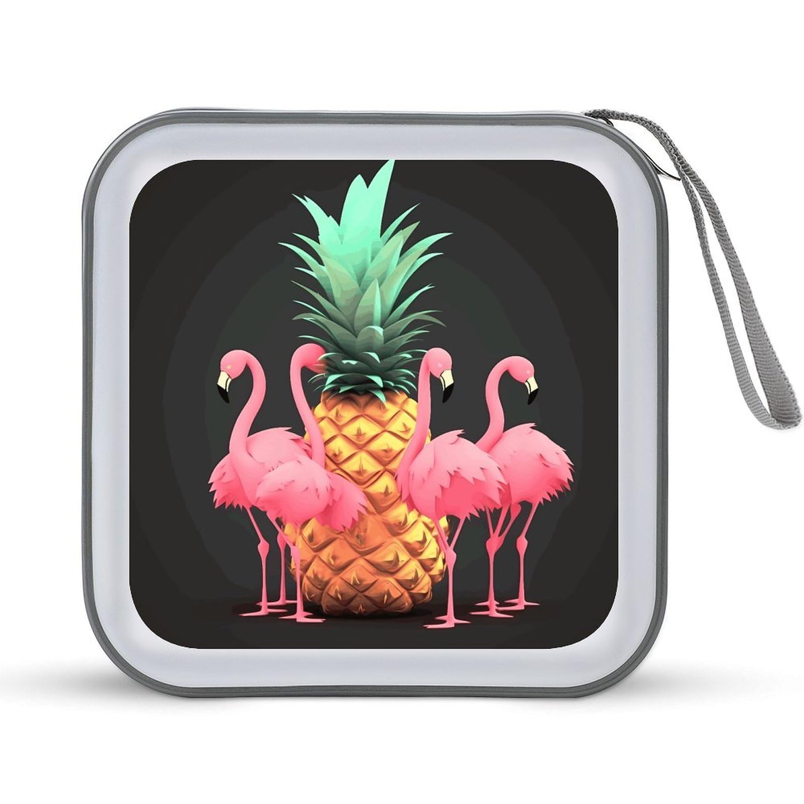 VstaDank Pineapple Flamingos 40 Capacity DVD Case with Zipper Disc, Portable Hard Plastic CD Storage Organizer, Wallet Organizer, DVD Organizer for the