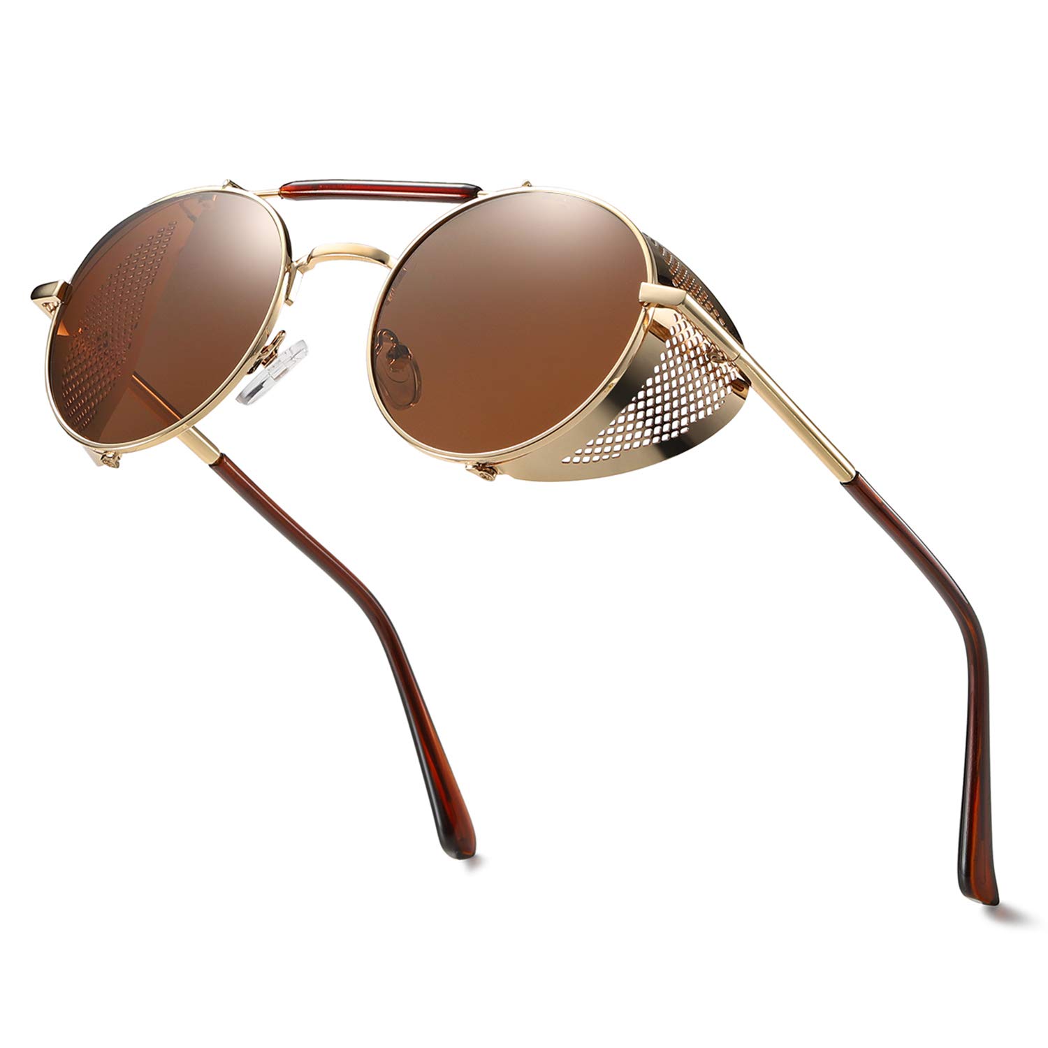 VANLINKER Steampunk Sunglasses for Men Women Polarized Retro Round Side Shield Vintage Metal Frame UV400 Protection VL9504