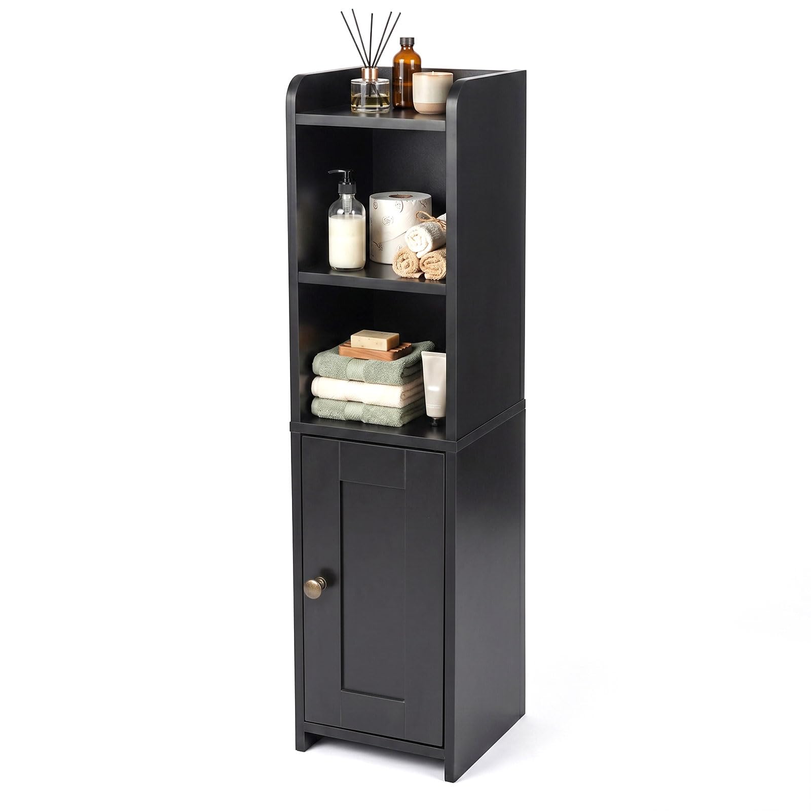Levede Bathroom Cabinet Slim Corner Storage Adjustable Shelves PB MDF Black