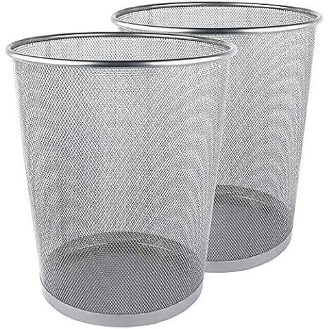 Zuvo Silver Round Metal Mesh Waste Paper Bin Lightweight Pack of 2 Cover