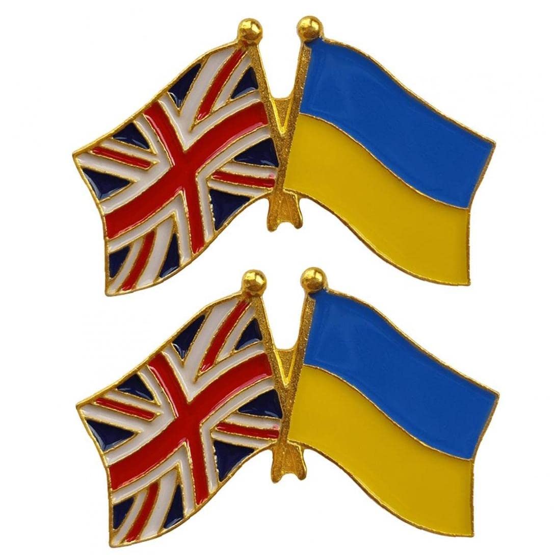UIEHBCV British Ukrainian Flag Pin 2pcs UK Ukraine Friendship Flag Badge Support Ukraine Button Brooch for Celebration Sports Event