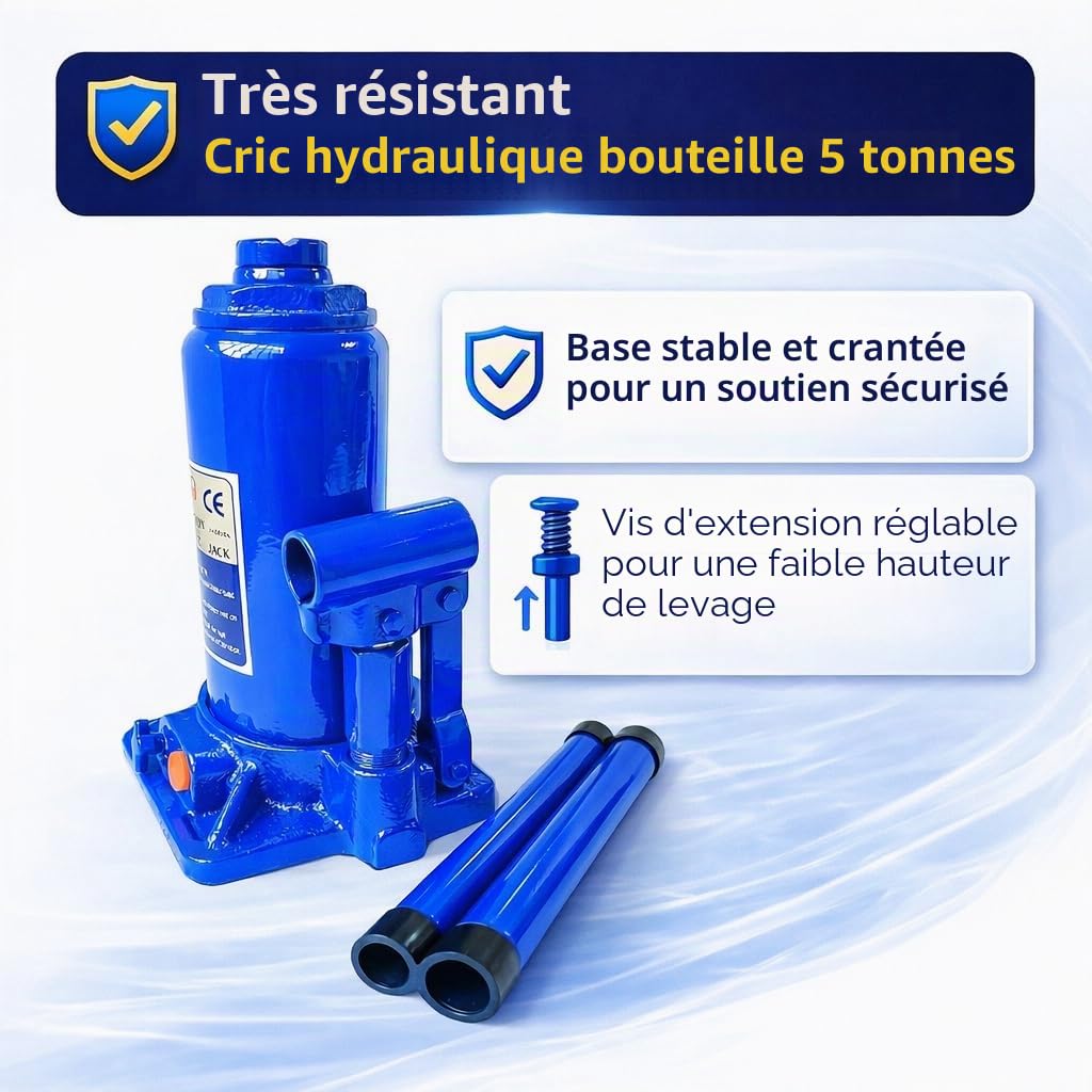KATSU Cric Bouteille Hydraulique 5 Tonnes Cric Bouteille Cric de Levage Robuste pour Petits ou Grands Véhicules 161115A