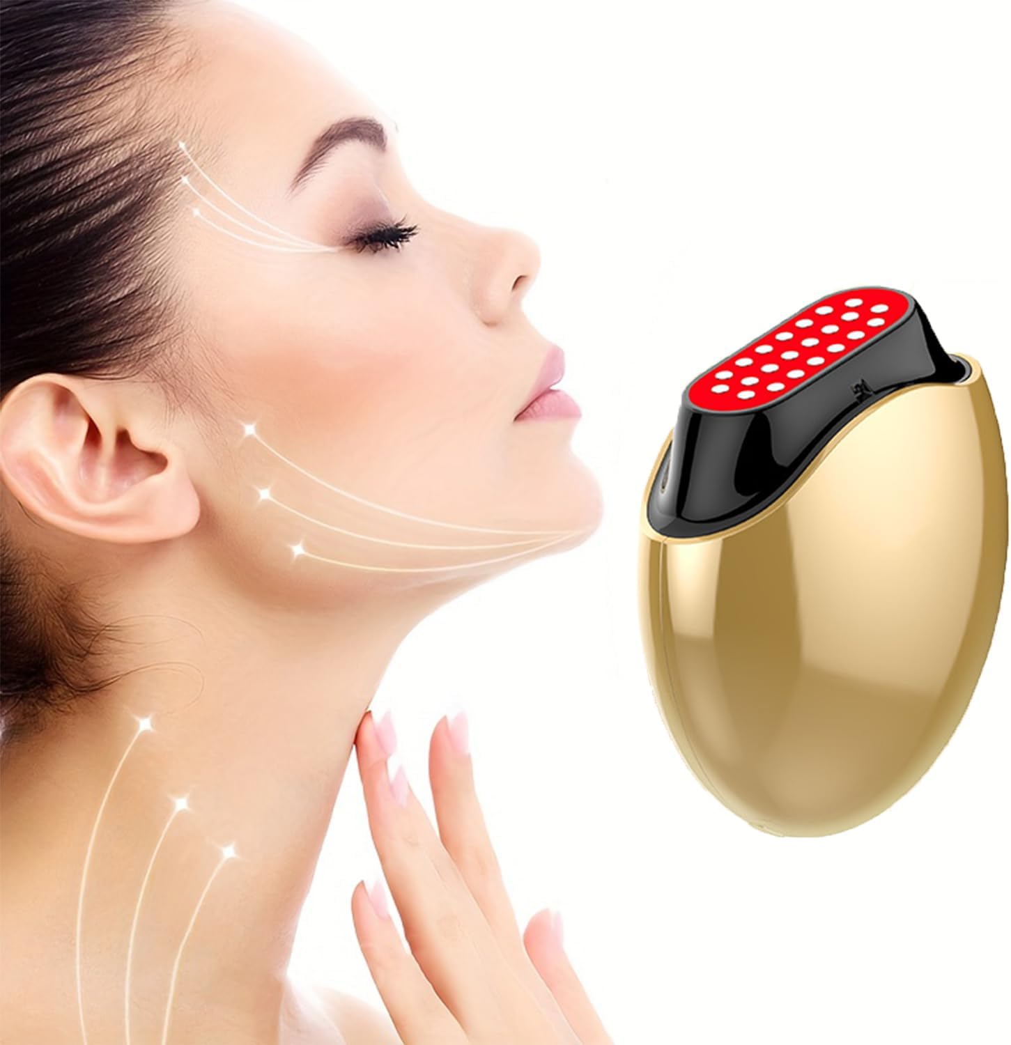 BEROZA Electric collagen beauty device, colored light massage device, heating vibration introduction device, reduce wrinkles and promote nutrient absorption of skin care products (gold color)